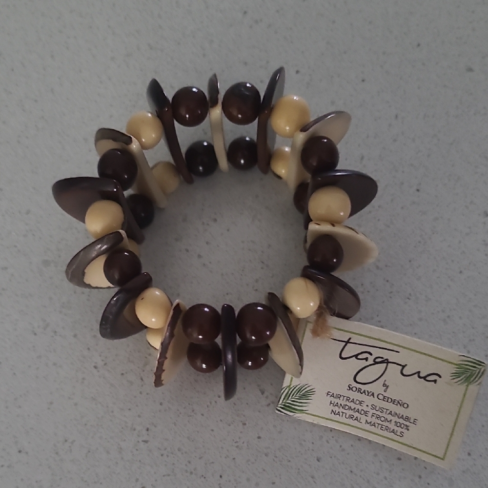 Tagua By Soraya Cedeno Brown and Cream Beaded Bracelet